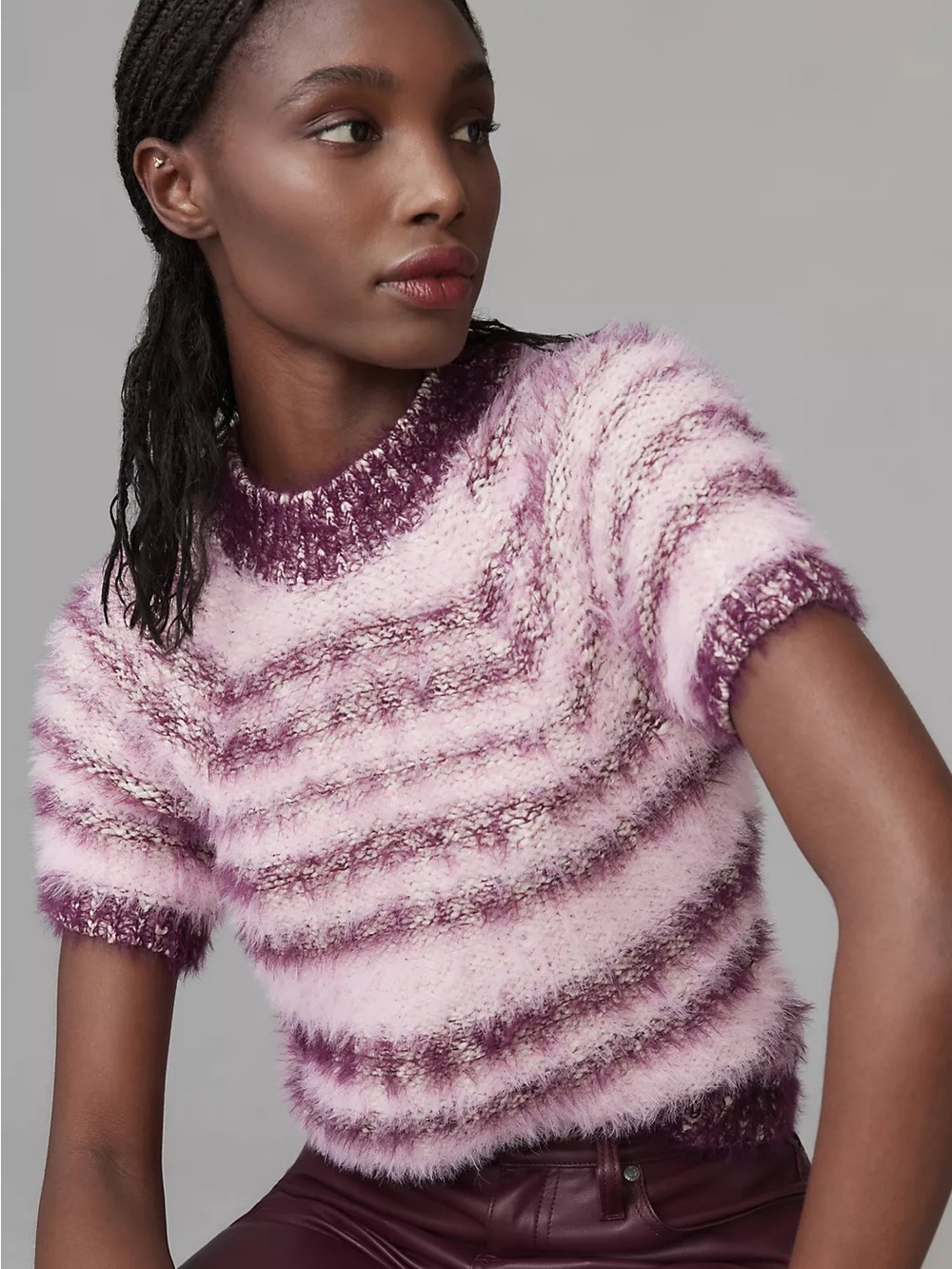 Pilcro Eyelash Baby Sweater Tee in Pink / Purple - XS